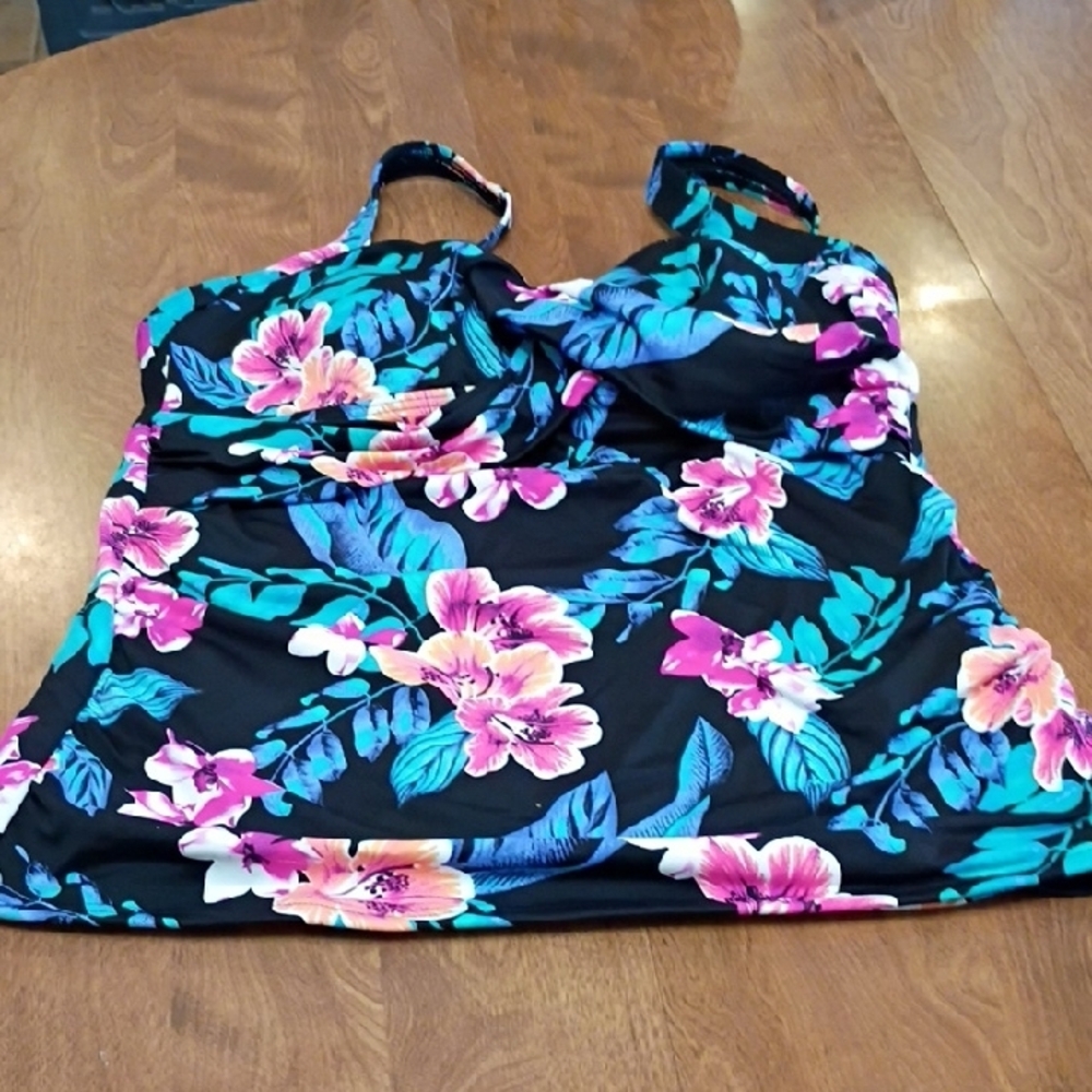 Lands' End Black Floral One Piece Swimsuit